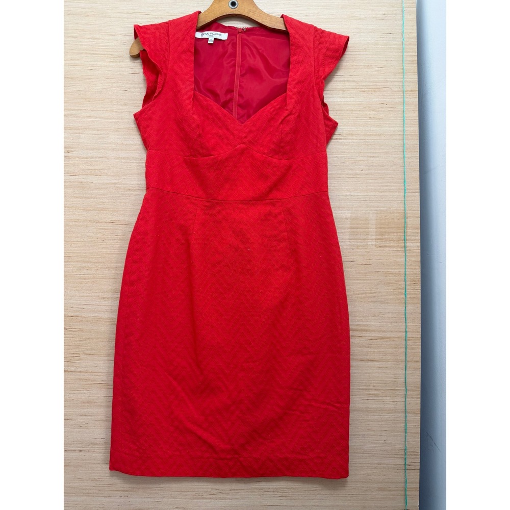 Evan-Picone Red Chevron Textured Sheath Dress Sweetheart Cap Sleeve Womens 6